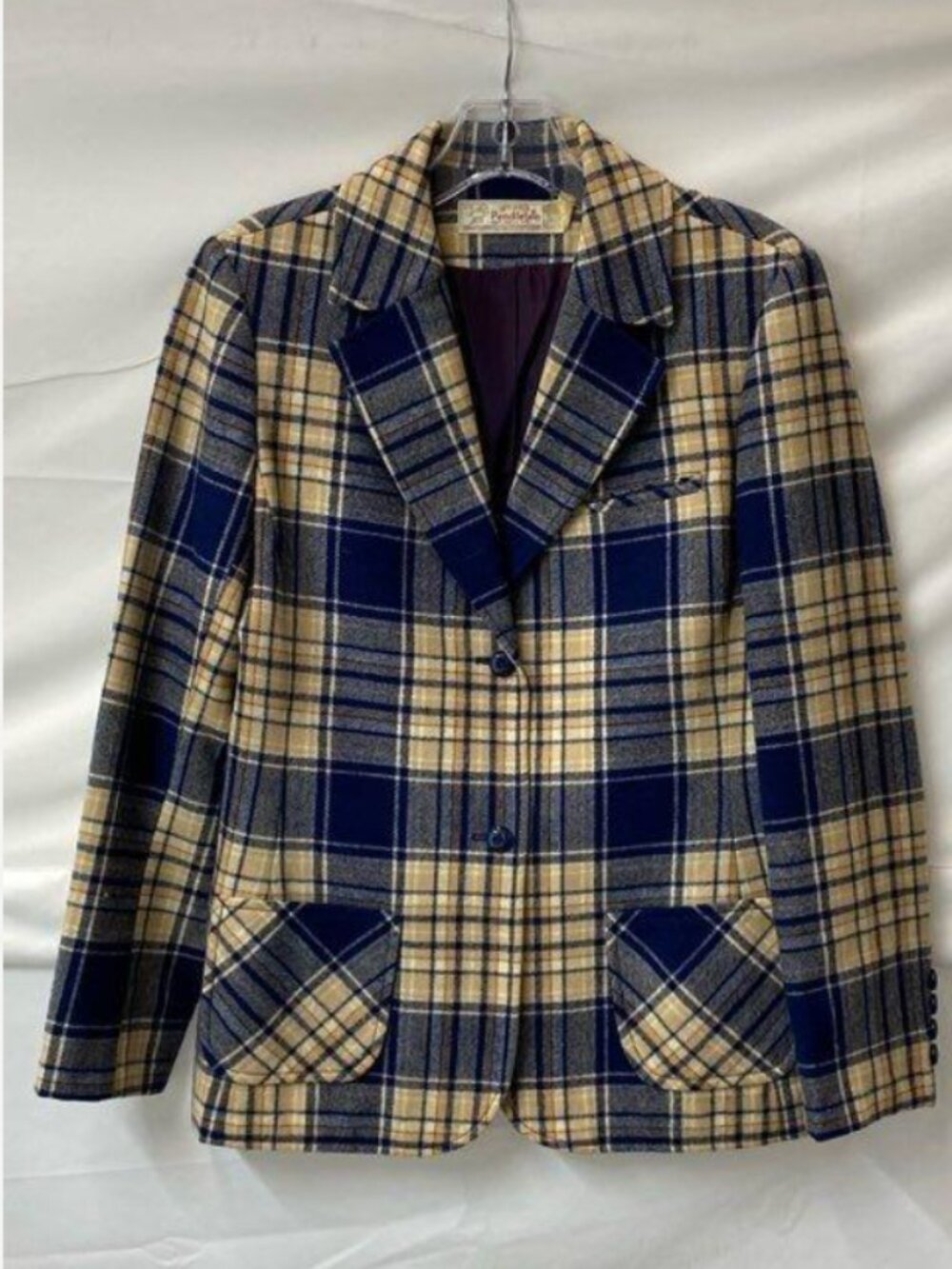 🤓 VINTAGE Young Pendleton Plaid Wool Blazer Blue Beige Academia Sz 11-12 🤓